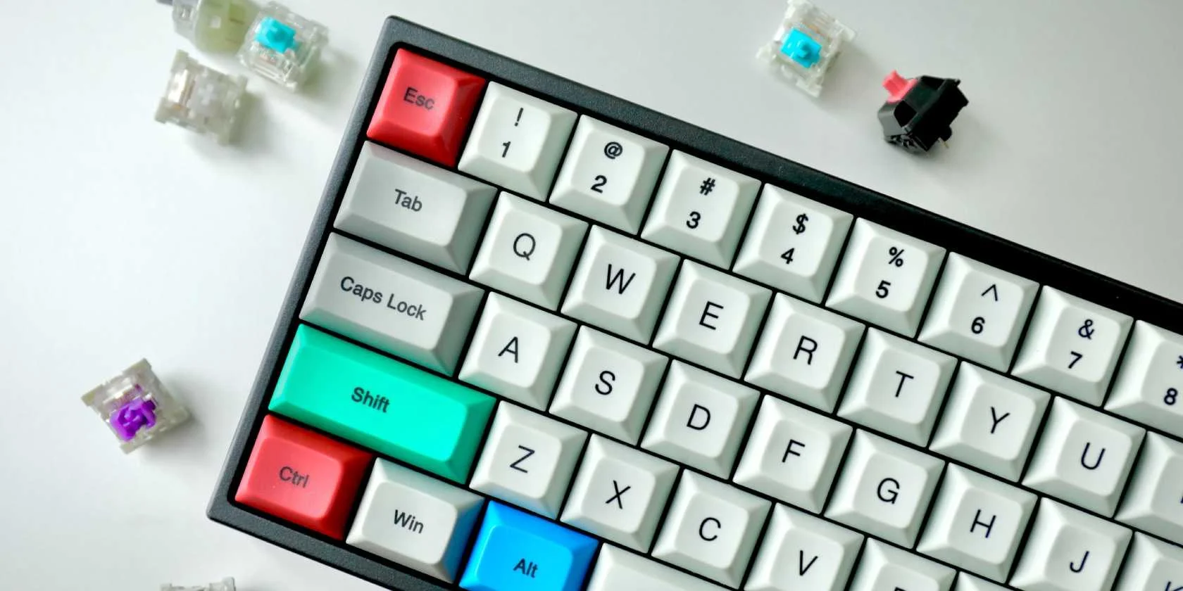 Keyboard with changeable keys on white desk